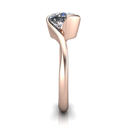 Ophelia cushion-cut bypass engagement ring in 18K Rose Gold, side profile showing the swirling bypass band