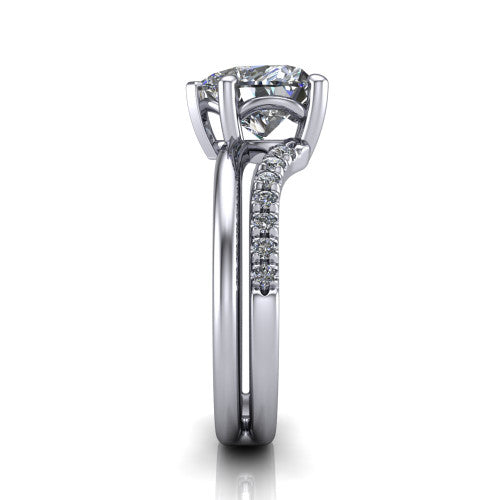 Fiona heart solitaire engagement ring in Platinum, side profile showing the pave and polished dual-line shank