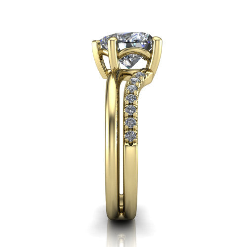 Fiona heart solitaire engagement ring in 14K Yellow Gold, side profile showing the pave and polished dual-line shank