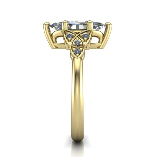 Lilith marquise solitaire engagement ring in 18K Yellow Gold, side profile showing the Celtic trinity knot accent and polished band