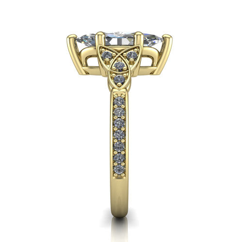 Samara marquise-cut Celtic engagement ring in 14K Yellow Gold, side profile showing the Celtic knot shoulder and pavé band