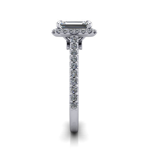 Vivienne Emerald Shape Halo Engagement Ring in 14K White Gold