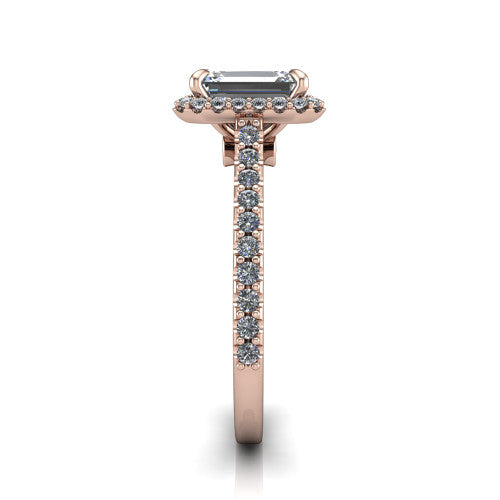 Vivienne Emerald Shape Halo Engagement Ring in 14K Rose Gold