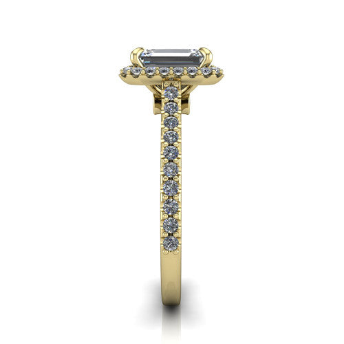 Vivienne Emerald Shape Halo Engagement Ring in 14K Yellow Gold