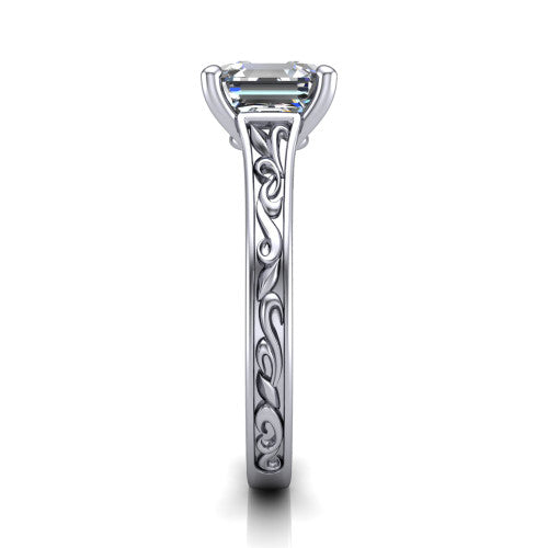 Sylvia Square Emerald Shape Solitaire Engagement Ring in 14K White Gold