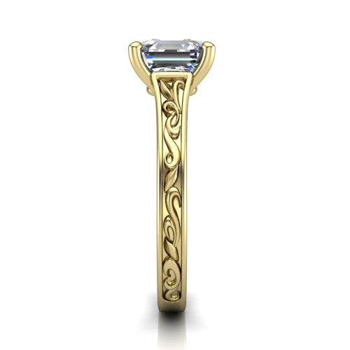 Sylvia Square Emerald Shape Solitaire Engagement Ring in 14K Yellow Gold
