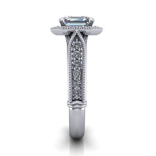 Liana Square Emerald Shape Halo Engagement Ring in 18K White Gold