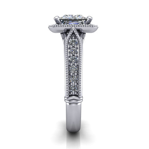 Liana Princess Shape Halo Engagement Ring in 18K White Gold