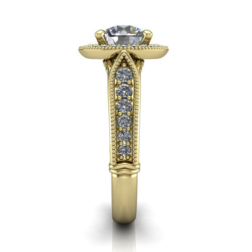 Liana Round Shape Halo Engagement Ring in 18K Yellow Gold