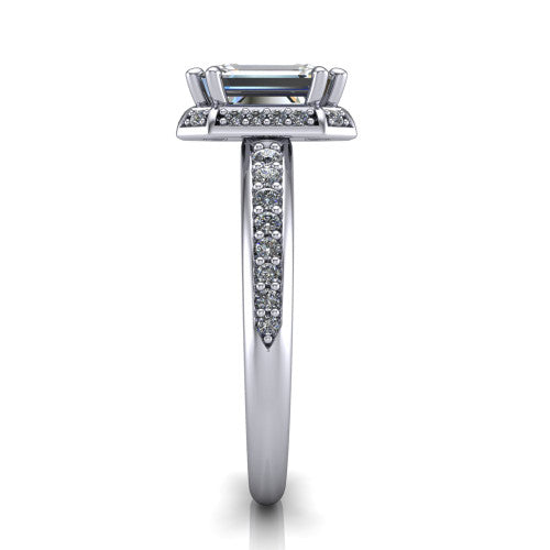 Tessa Emerald Shape Halo Engagement Ring in 14K White Gold