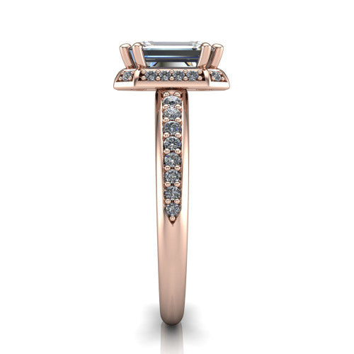 Tessa Emerald Shape Halo Engagement Ring in 14K Rose Gold