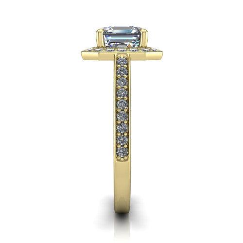 Danica Square Emerald Shape Halo Engagement Ring in 18K Yellow Gold