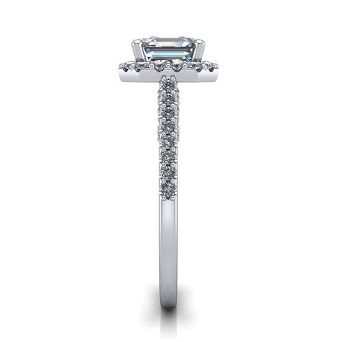 Veronica Square Emerald Shape Halo Engagement Ring in Platinum