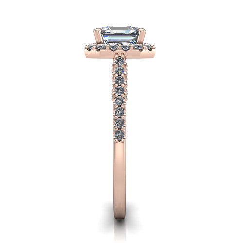 Veronica Square Emerald Shape Halo Engagement Ring in 18K Rose Gold
