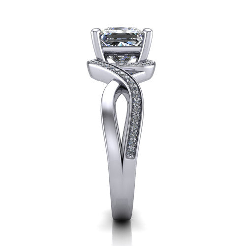 Alma Princess Shape Halo Engagement Ring in Platinum