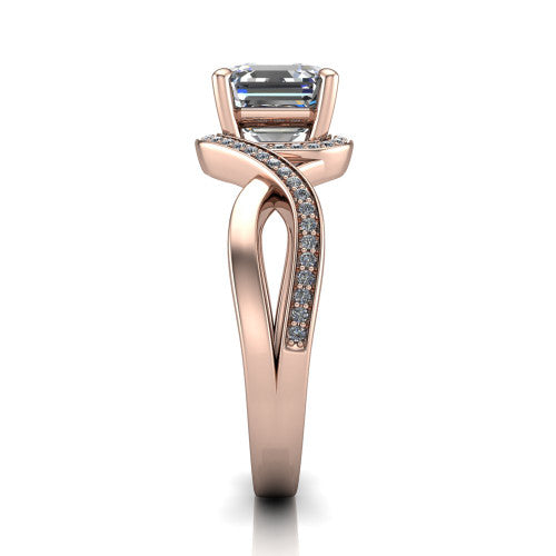 Alma Square Emerald Shape Halo Engagement Ring in 14K Rose Gold