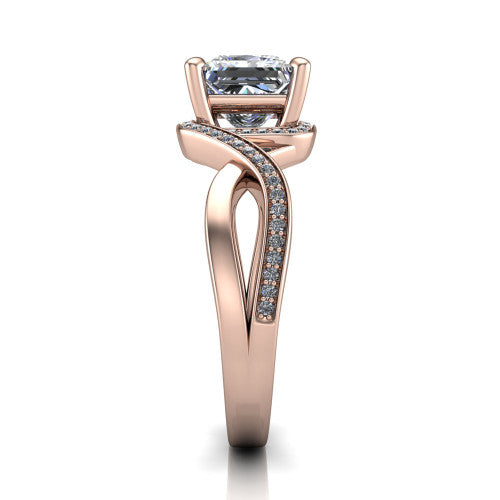 Alma Princess Shape Halo Engagement Ring in 14K Rose Gold
