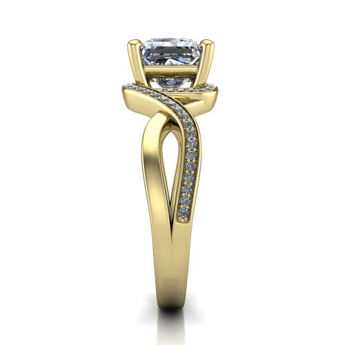 Alma Princess Shape Halo Engagement Ring in 14K Yellow Gold