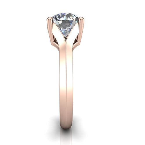 Joanna round solitaire engagement ring in 14K Rose Gold, side profile showing the cathedral shank and polished band