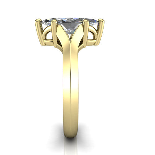 Joanna marquise solitaire engagement ring in 18K Yellow Gold, side profile showing the cathedral shank and polished band