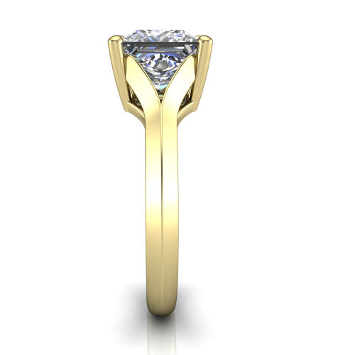 Joanna princess solitaire engagement ring in 14K Yellow Gold, side profile showing the cathedral shank and polished band