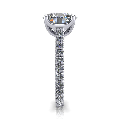 Honora oval solitaire engagement ring in Platinum, side profile showing the hidden halo and pavé-set band