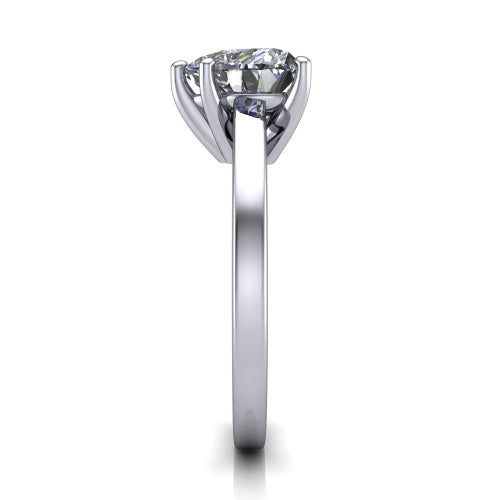 Itzel heart-shaped classic engagement ring in Platinum, side profile showing the hidden halo and polished band