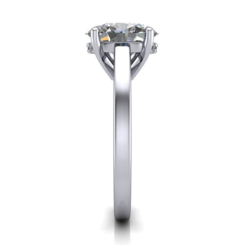 Itzel oval classic engagement ring in 18K White Gold, side profile showing the hidden halo and polished band