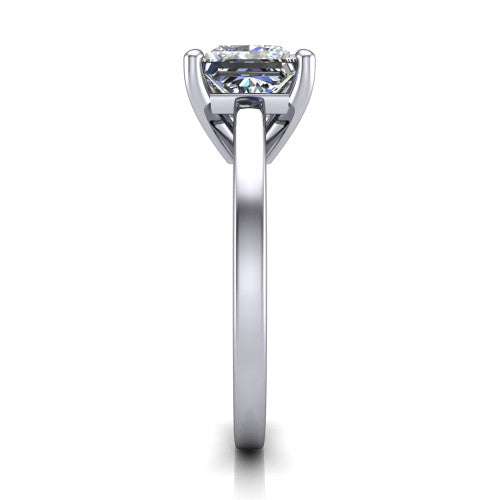 Itzel princess-cut classic engagement ring in 14K White Gold, side profile showing the hidden halo and polished band