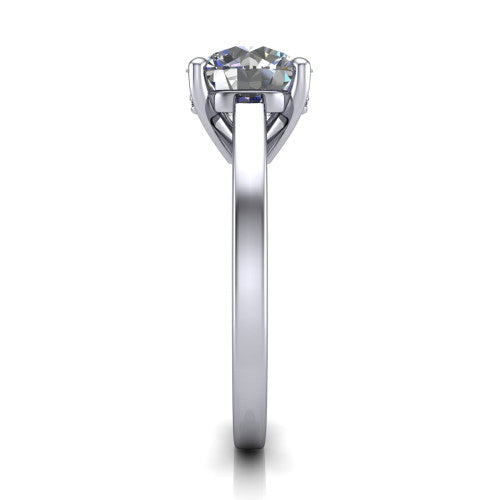 Itzel round classic engagement ring in Platinum, side profile showing the hidden halo and polished band