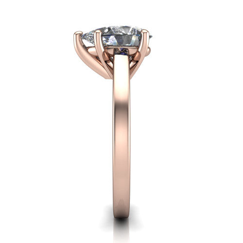 Itzel pear-shaped classic engagement ring in 14K Rose Gold, side profile showing the hidden halo and polished band