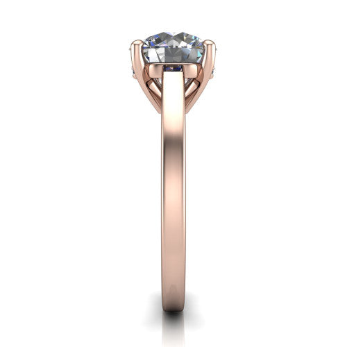 Itzel round classic engagement ring in 14K Rose Gold, side profile showing the hidden halo and polished band