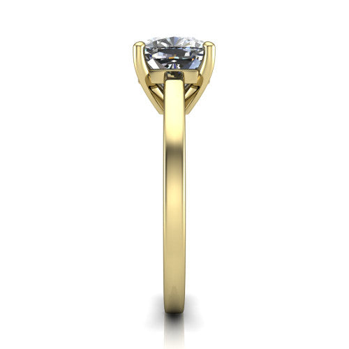 Itzel cushion-cut classic engagement ring in 14K Yellow Gold, side profile showing the hidden halo and polished band