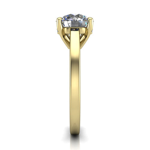 Itzel round classic engagement ring in 14K Yellow Gold, side profile showing the hidden halo and polished band