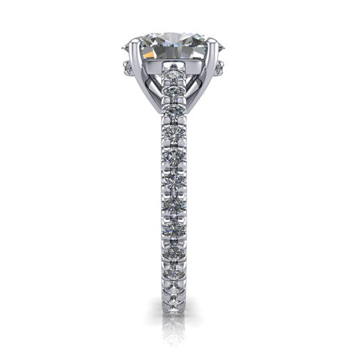 Jacqueline oval classic engagement ring in 14K White Gold, side profile showing the hidden halo and French pavé band