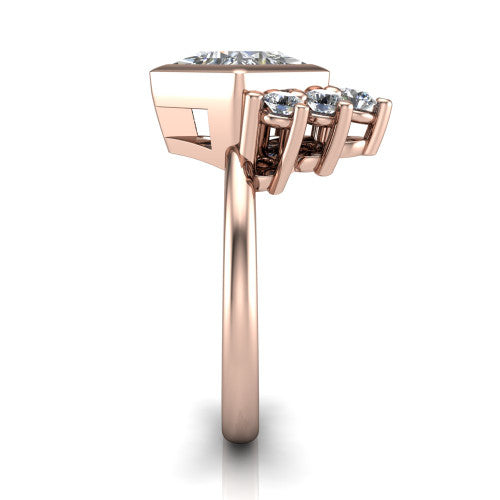 Kiara princess-cut crown halo engagement ring in 18K Rose Gold, side profile showing the diamond crown and polished band