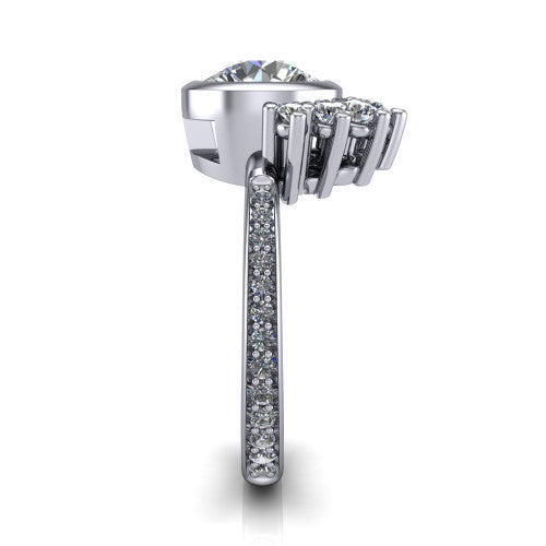 Lucille round crown halo engagement ring in Platinum, side profile showing the diamond crown and pavé band