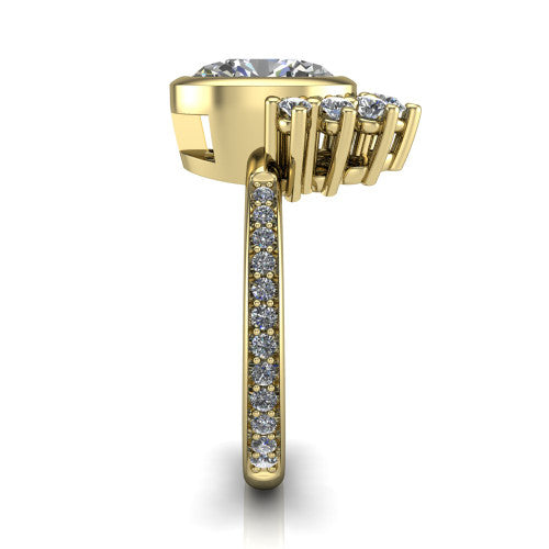 Lucille oval crown halo engagement ring in 14K Yellow Gold, side profile showing the diamond crown and pavé band