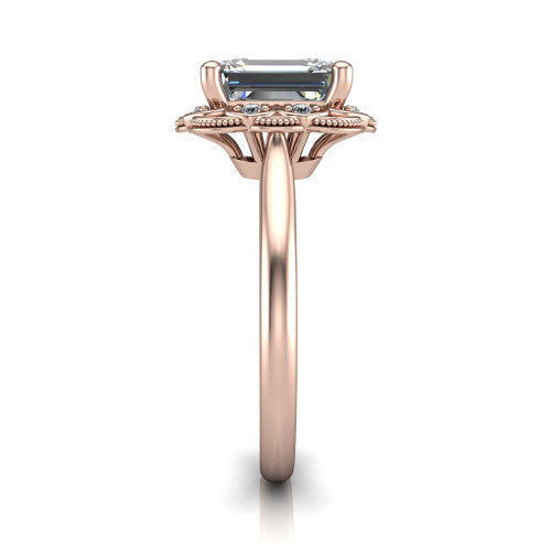 Aliyah Emerald Shape Halo Engagement Ring in 18K Rose Gold
