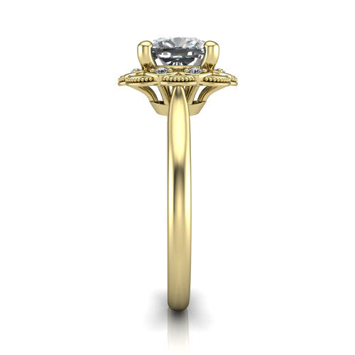 Aliyah Cushion Shape Halo Engagement Ring in 14K Yellow Gold