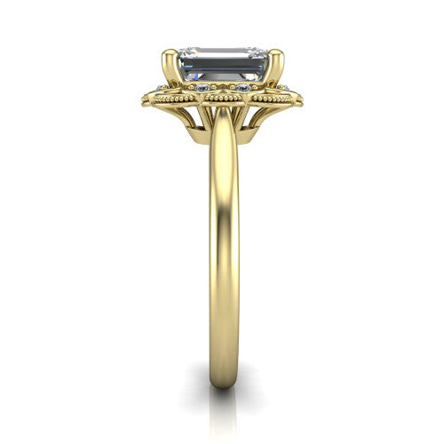 Aliyah Emerald Shape Halo Engagement Ring in 14K Yellow Gold