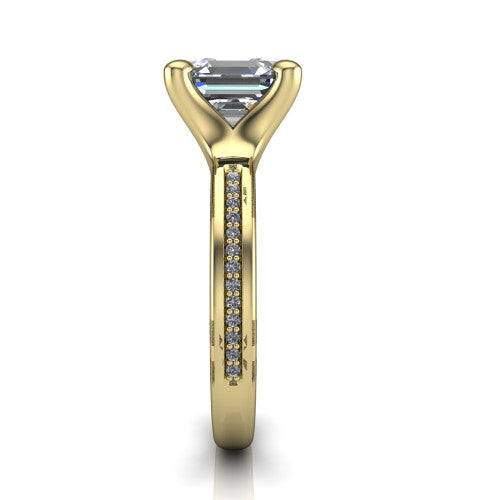 Amina Square Emerald Shape Classic Engagement Ring in 18K Yellow Gold
