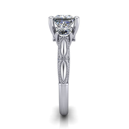 Alessia Princess Shape Three Stone Engagement Ring in 14K White Gold