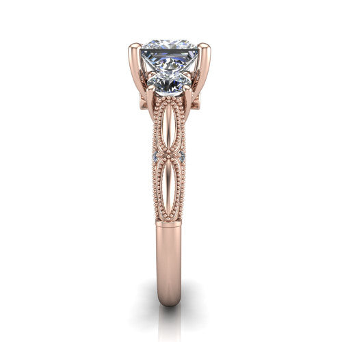 Alessia Princess Shape Three Stone Engagement Ring in 14K Rose Gold