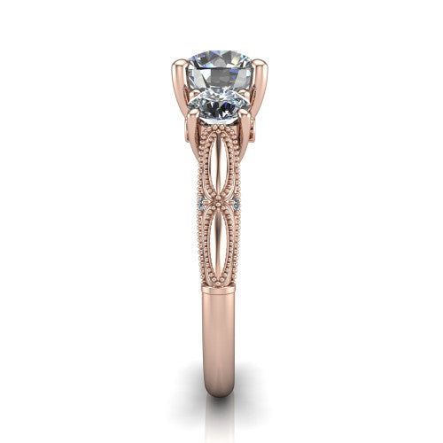 Alessia Round Shape Three Stone Engagement Ring in 18K Rose Gold