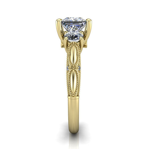 Alessia Princess Shape Three Stone Engagement Ring in 14K Yellow Gold