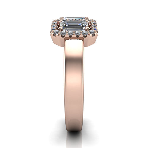 Lilliana Emerald Shape Halo Engagement Ring in 14K Rose Gold