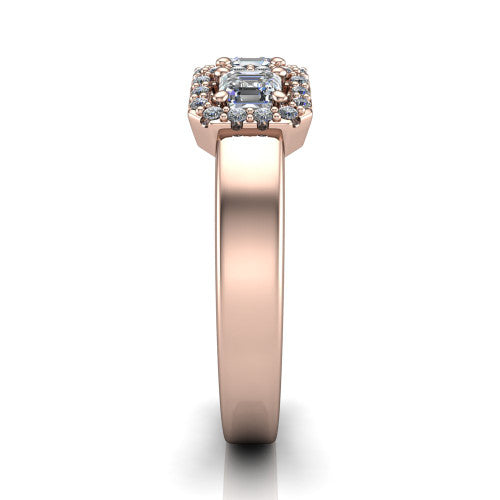 Lilliana Square Emerald Shape Halo Engagement Ring in 14K Rose Gold