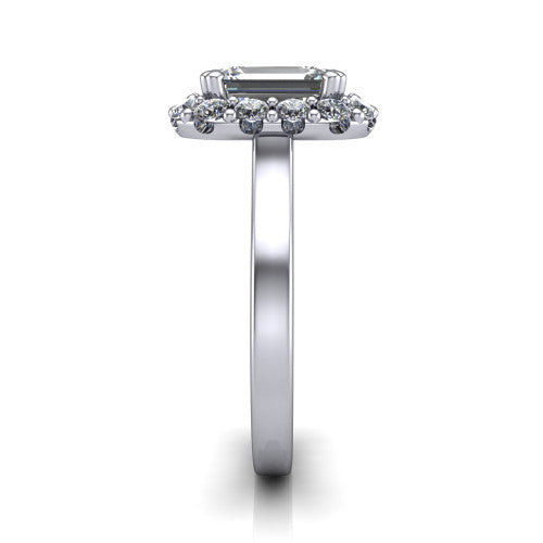Raelyn Emerald Shape Halo Engagement Ring in 14K White Gold