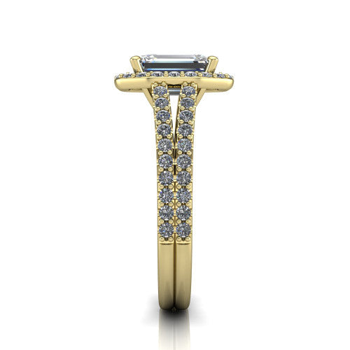 Briella Emerald Shape Halo Engagement Ring in 18K Yellow Gold